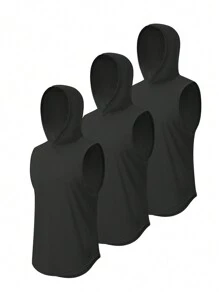 Men Solid Color Hooded Sports Top Gym Clothes Men - Black and White - View 1