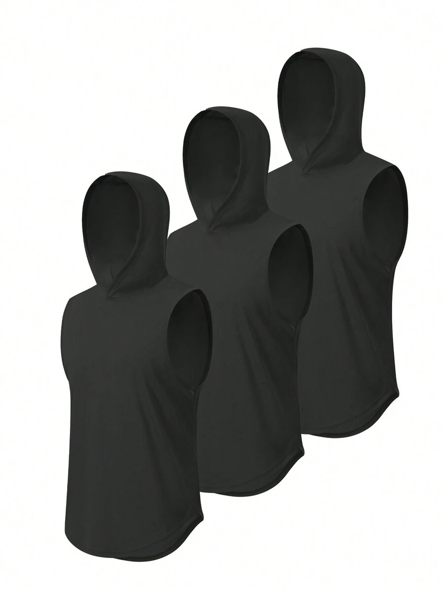 Men Solid Color Hooded Sports Top Gym Clothes Men - Black and White - View 1