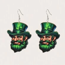 2入組新款時尚聖帕特里克節主題愛爾蘭派對節日木質風格女式耳環 - 3 - 查看 1
