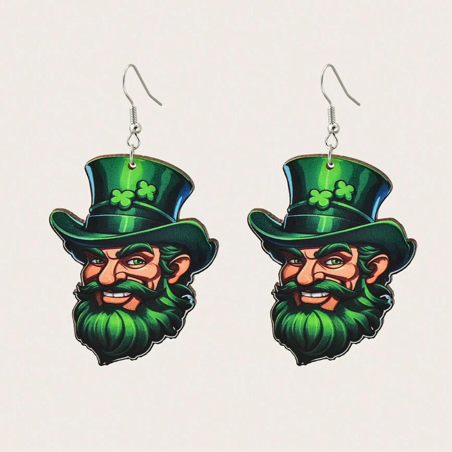 2入組新款時尚聖帕特里克節主題愛爾蘭派對節日木質風格女式耳環 - 3 - 查看 1