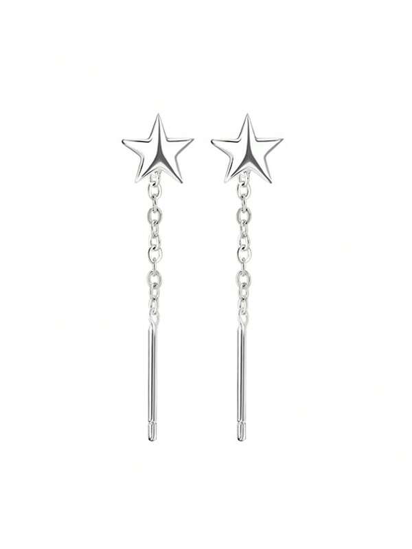1pair 2.5cm Sterling Silver Threader Earrings With Simple Five Pointed