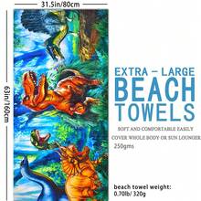 1 件恐龍沙灘巾,超細纖維超強吸水超大毛巾,非常適合旅行、游泳和瑜珈等。 - 彩色 - 查看 5