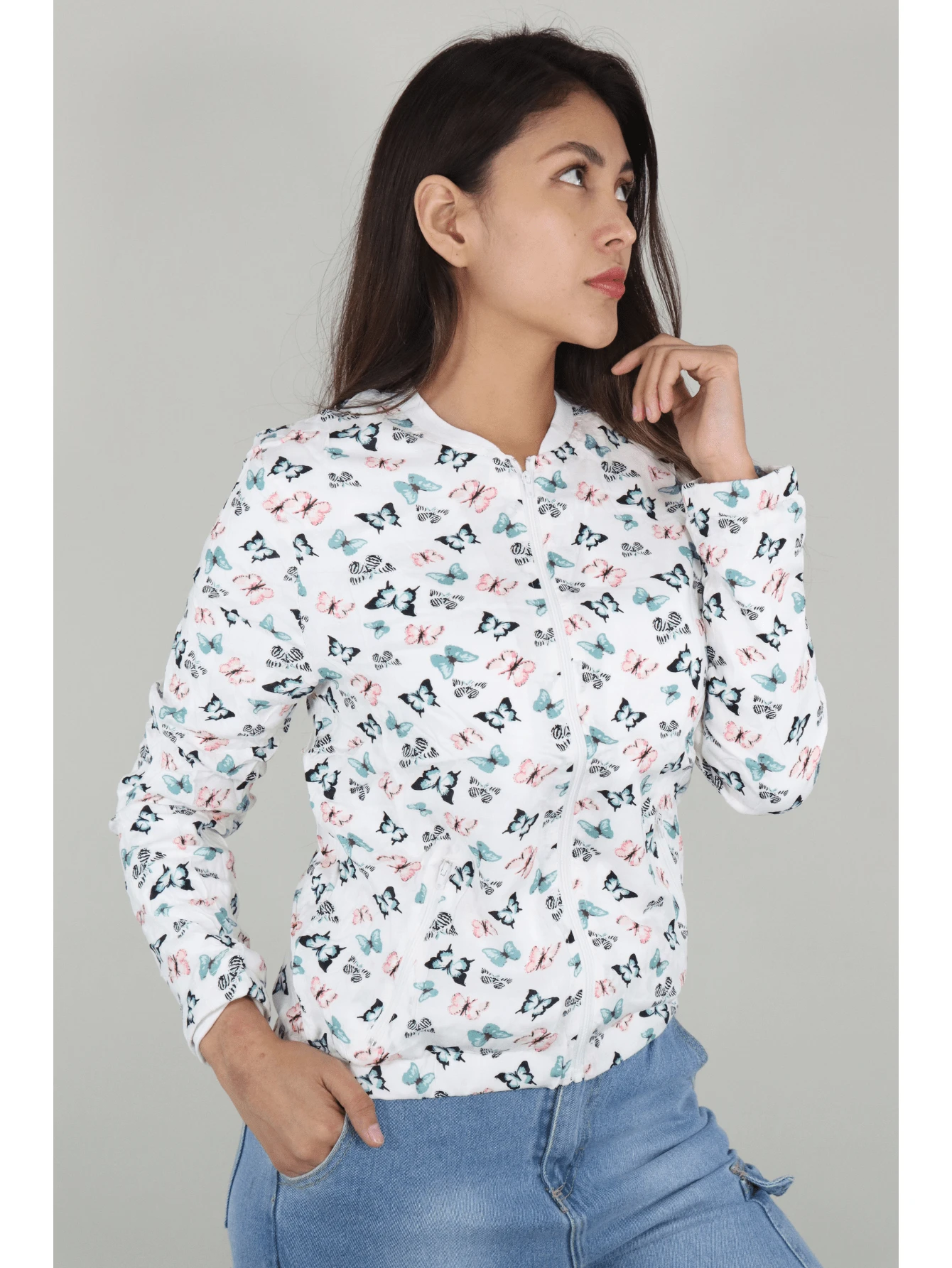 CHAMARRA LIGERA MARIPOSAS - Blanco - Ver 1