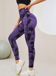 Của phụ nữ Liền mạch Nhuộm buộc Quần Yoga Với Cao eo , Độ co giãn Cao Và Kiểm soát bụng Đối với Thể thao - Màu tím - Xem 5