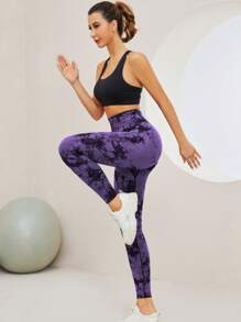 Của phụ nữ Liền mạch Nhuộm buộc Quần Yoga Với Cao eo , Độ co giãn Cao Và Kiểm soát bụng Đối với Thể thao - Màu tím - Xem 6