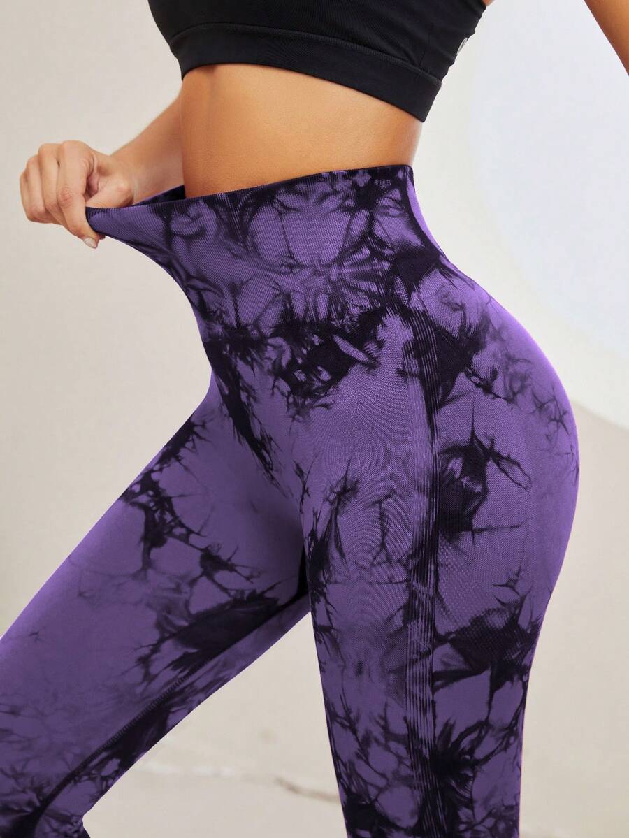 Của phụ nữ Liền mạch Nhuộm buộc Quần Yoga Với Cao eo , Độ co giãn Cao Và Kiểm soát bụng Đối với Thể thao
