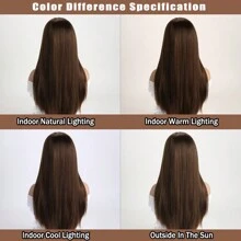 女性時尚自然中分長直淺棕色26英吋合成髮假髮,適合日常穿著、萬聖節、cosplay、化裝舞會 - Light Brown - 查看 7