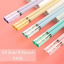 Morandi Toned Alloy Chopsticks, 5 Pairs, Amber Colored Transparent Cherry Blossom Design - Multicolor - View 3