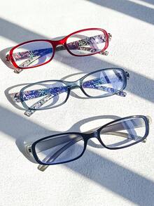 1 副男女通用轻便矩形无螺丝印花眼镜，适合工作、日常使用、电脑和抗疲劳、情侣礼物 - 無色 - 查看 12