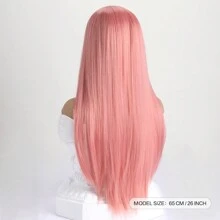 26吋粉色合成纖維直髮假髮,自然中分適合女性,適用於日常佩戴、萬聖節、cosplay、化裝舞會等場合 - 粉色 - 查看 7