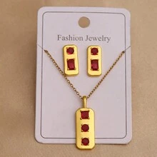 1 Set Elegant Minimalist Ins Style Geometric Square Shape Copper With Stone Earrings And Pendant Necklace Set For Couples Suitable For Daily, Festivals Such As Valentine'S Day, Christmas And Mother'S Day Gift - Yellow Gold - View 2