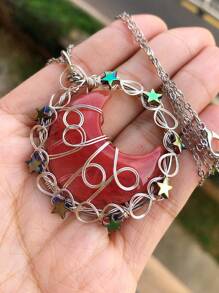 Natural Amethyst Gems Moon Star Crystal Pendant Necklace Magic Reiki Healing Chakra Amulet