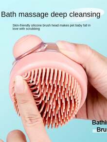 1pc Silicone Pet Bath Brush - Pink - View 3