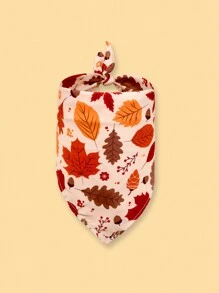 1只宠物三角巾与枫叶和南瓜相间图案,适用于猫和狗,装饰配件 - 彩色 - 查看 2