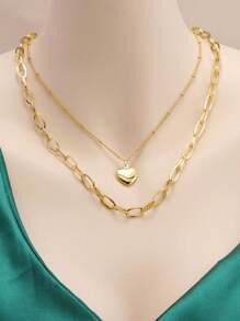 時尚優雅的18k鍍金雙層頸鍊,適合女士參加宴會時佩戴 - OU004-金黃色 - 查看 3