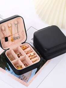 1 Miếng Đa chức năng Phong cách ins Có thể mang đi Hộp thu nạp trang sức Với dây kéo , Nhung & Da giả Chất liệu , Nhiều Lớp Đối với Nhẫn , Hoa tai , Dây chuyền Và Khác Phụ kiện - màu đen - Xem 5