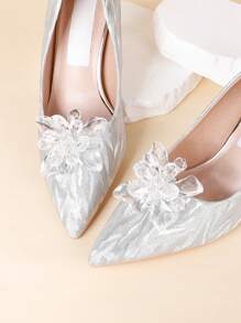 1對透明塑膠水晶花鞋夾,多功能且可拆式,適用於高跟鞋和平底鞋 - 無色 - 查看 7