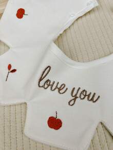 1 件裝嬰兒口水圍兜,搭配可愛蘋果刺繡,時尚可調節,適合日常使用 - 白色 - 查看 11