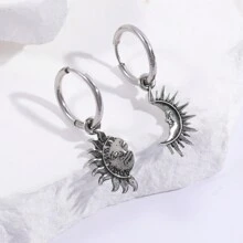 2 Piezas Pendientes Asimétricos Colgantes Para Hombre De Aleación De Sol Y Luna