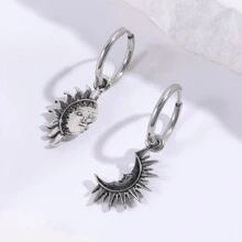 2 Piezas Pendientes Asimétricos Colgantes Para Hombre De Aleación De Sol Y Luna