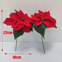 2入組紅色小型聖誕紅星花,經典聚酯與天鵝絨家居裝飾聖誕花,適合聖誕冬季裝飾 - 紅色 - 查看 7