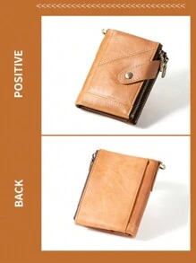 Men's Short Genuine Cowhide Leather Wallet With Multi-Function, Anti-Theft, Large Capacity Card Slot, Coin Pocket, And Card And Cash Holder, Simple And Stylish Khaki Color - Khaki - View 3