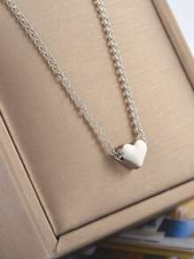 1 件時尚簡約女式心形吊墜項鍊,日常佩戴和節日禮物 - 銀色 - 查看 1