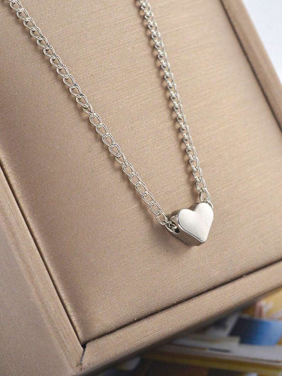 1 件時尚簡約女式心形吊墜項鍊,日常佩戴和節日禮物 - 銀色 - 查看 1