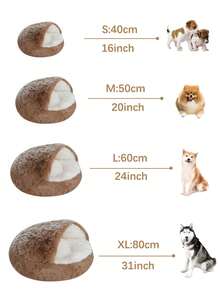 1個半包毛絨窩溫暖舒適寵物窩適合中小型寵物室內貓窩狗舍 - 卡其色 - 查看 7