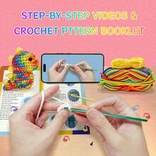 1入鬥龍彩虹毛線編織套件-適合初學者，包括DIY毛絨玩具所需物料、桌上裝飾、手工藝品、鑰匙圈等，包含英語演示視頻、美式英語旁白、英文指導書、鉤子、標線等配件（工具配件顏色隨機） - 彩虹色恐龍 - 查看 3