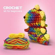 1入鬥龍彩虹毛線編織套件-適合初學者，包括DIY毛絨玩具所需物料、桌上裝飾、手工藝品、鑰匙圈等，包含英語演示視頻、美式英語旁白、英文指導書、鉤子、標線等配件（工具配件顏色隨機） - 彩虹色恐龍 - 查看 1