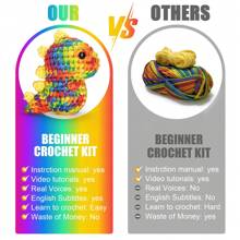 1入鬥龍彩虹毛線編織套件-適合初學者，包括DIY毛絨玩具所需物料、桌上裝飾、手工藝品、鑰匙圈等，包含英語演示視頻、美式英語旁白、英文指導書、鉤子、標線等配件（工具配件顏色隨機） - 彩虹色恐龍 - 查看 6