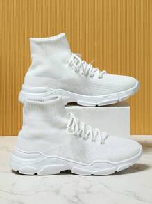 白色时尚、舒适、透气、厚底运动休闲校园男士运动鞋 - 白色 - 查看 1