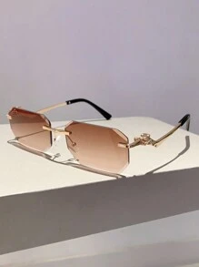 1 副女士新款无框方形时尚眼镜，渐变色高端手工装饰眼镜 - 棕色 - 查看 1