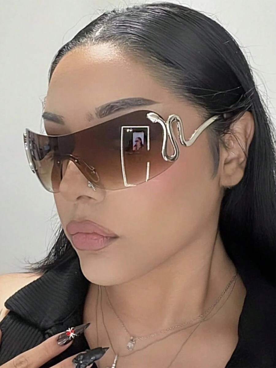 蛇形无框时尚眼镜，欧美个性化定制，千禧年时尚眼镜 - 棕色 - 查看 1