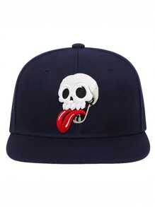 1 Pieza Gorra De Béisbol Con Diseño Bordado De Y2k De Cráneo Y Lengua, En Color Azul Marino Unisex, Adecuada Para Actividades Al Aire Libre Y Uso Diario, Protección Solar - Azul Marino - Ver 3