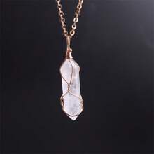 1個六角形人造水晶吊墜手工藝,天然石頭包絲玫瑰石英尖六角柱吊墜項鍊,女性用於製作療癒能量首飾和項鍊製作的掉貨 - 繞線吊墜項鍊 - 查看 2