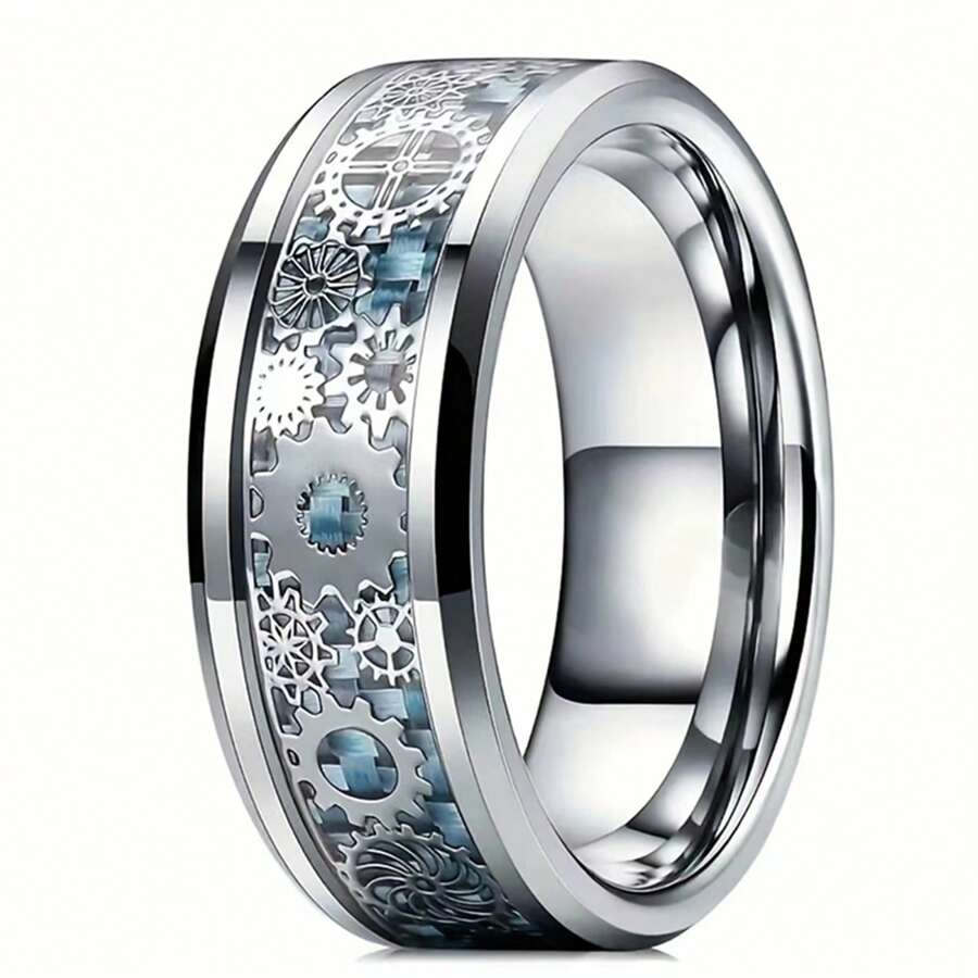 Sành điệu Nam Thép không gỉ Nhẫn Punk Xanh Sợi carbon Bánh răng Đĩa Thép không gỉ Nhẫn , Tinh tế Nam Phụ kiện Đồ trang sức Đối với Yến tiệc Buổi tiệc Ngày lễ Sinh nhật Quà kỷ niệm - Màu xanh lam - Xem 1