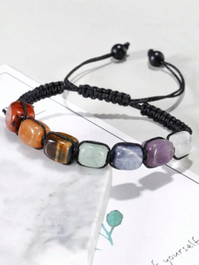 1pc 7 Chakra Stone Yoga Bracelet Reiki Healing Crystal Natural Gemstone Braided Rope Bracelets For Men Chakra Jewelry Spiritual Gift - Crystal Bracelets For Positive Energy