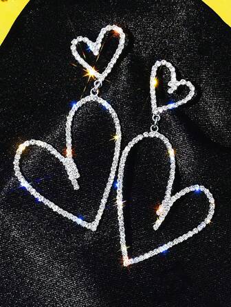 1 对时尚简约银色和金色心形耳环，奢华复古水钻吊坠耳钉，适合女士，魅力珠宝配饰，情人节周年纪念礼物，妈妈，母亲，母亲节，礼物