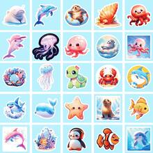 50入組海洋動物貼紙,可愛的海洋生物防水貼紙,適用於水瓶、手提電腦、剪貼簿、行李箱,男女生日派對裝飾美學乙烯基貼紙 - 彩色 - 查看 3
