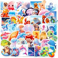50入組海洋動物貼紙,可愛的海洋生物防水貼紙,適用於水瓶、手提電腦、剪貼簿、行李箱,男女生日派對裝飾美學乙烯基貼紙 - 彩色 - 查看 1