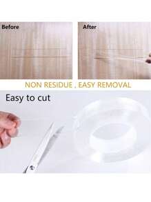 1pc Reusable Non-Marking Strong Adhesive Tape Strips, Multi-Purpose Multi-Size Clear Mounting Nano Tape For Taping Items In Home, Office, Car - Transparent - View 4