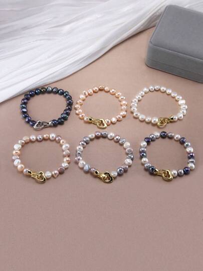 1pc 18K Gold Plated Natural Pearl Heart Clasp Women's Bracelet, Suitable For Daily Wear, Formal Events, Valentine's Day, Mother's Day, Birthday, Wedding, Engagement, Bridal Gift