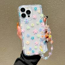 1pc Cute Colorful Floral Airbag + Floral Lanyard Shockproof Phone Case Compatible With Apple 11/12/13/14/15/16/13 Pro Max/14 Plus/15 Pro Max/XS/XR/17 Pro Max - Multicolor - View 2