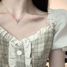 1入銀色夢幻星河＆月亮吊墜項鍊,適用於女性,多用途防暈鏽鎖骨鏈 - 銀色 - 查看 5