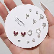 14pcs/Set Cute Flower, Heart & Bow Stud Earrings For Women, Suitable For Casual Daily Wear