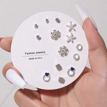 14pcs/Set Cute Flower, Heart & Bow Stud Earrings For Women, Suitable For Casual Daily Wear