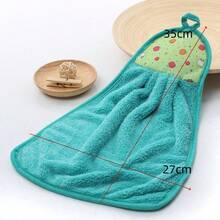 1pc Solid Color Coral Fleece Hand Towel, Kitchen Hangable And Thick Absorbent Dishcloth For Children - Green - View 3