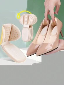 2pcs Fabric High Heel Shoe Pads With Soft Sole For Comfort And Anti-Slip, Prevent Heel Slipping And Prevent Grinding Anti-Slip Half Code Pad 2-In-1 Heel Sticker - Beige - View 1